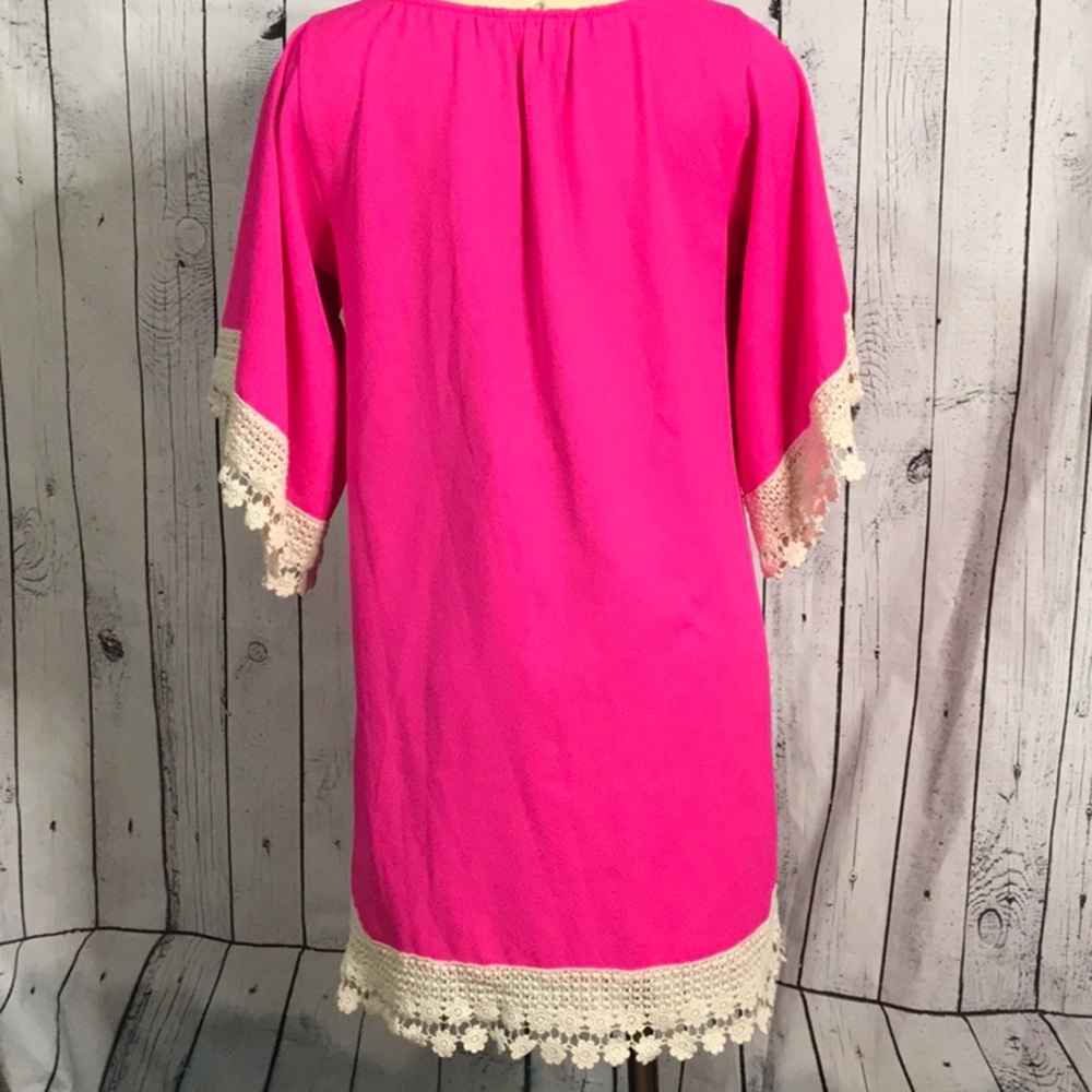 "Vintage Umgee USA hot pink tunic top lace crochet accents hem - Picture 5 of 11